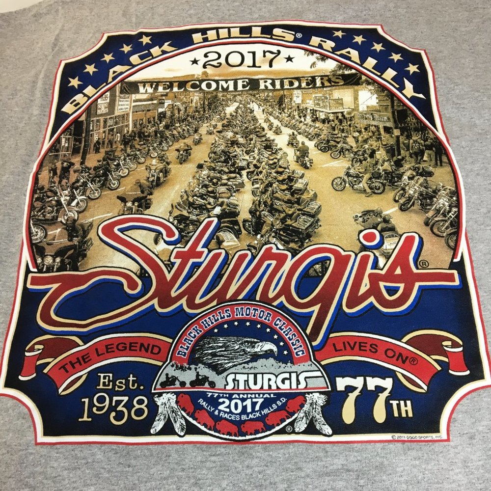 NOS Vintage STURGIS 77th Anniversary 2017 Harley-Davidson Biker's T-Shirt, Gray